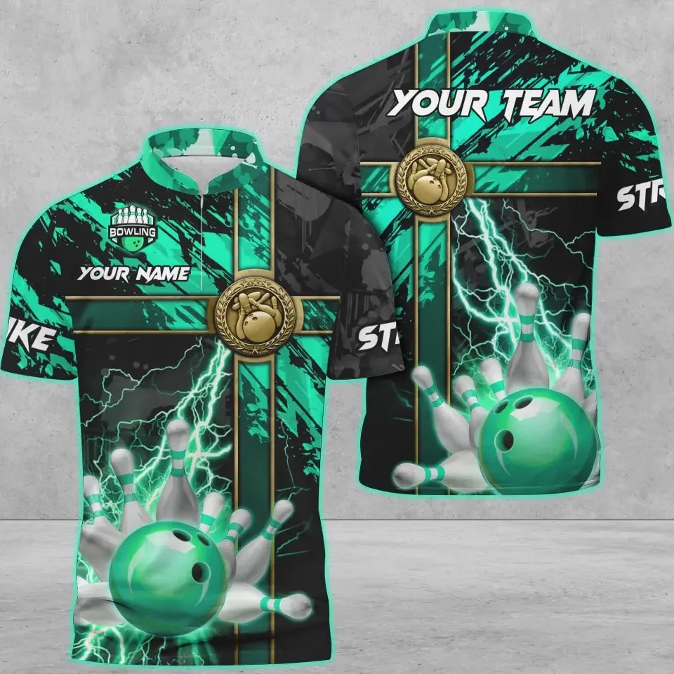 Coolspod Bowling And Pins Abstract Grunge Texture Cross Multicolor Option Customized Name 3D Polo Shirt