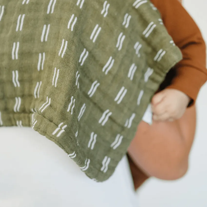 Cotton Muslin Burp Cloth, Olive Strokes