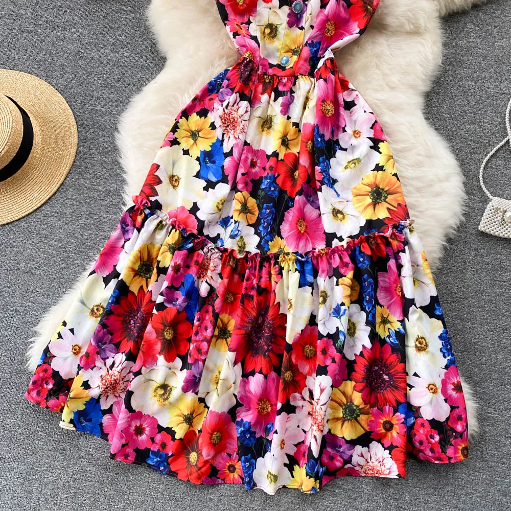 Cute A line floral dress fashion dress    S436