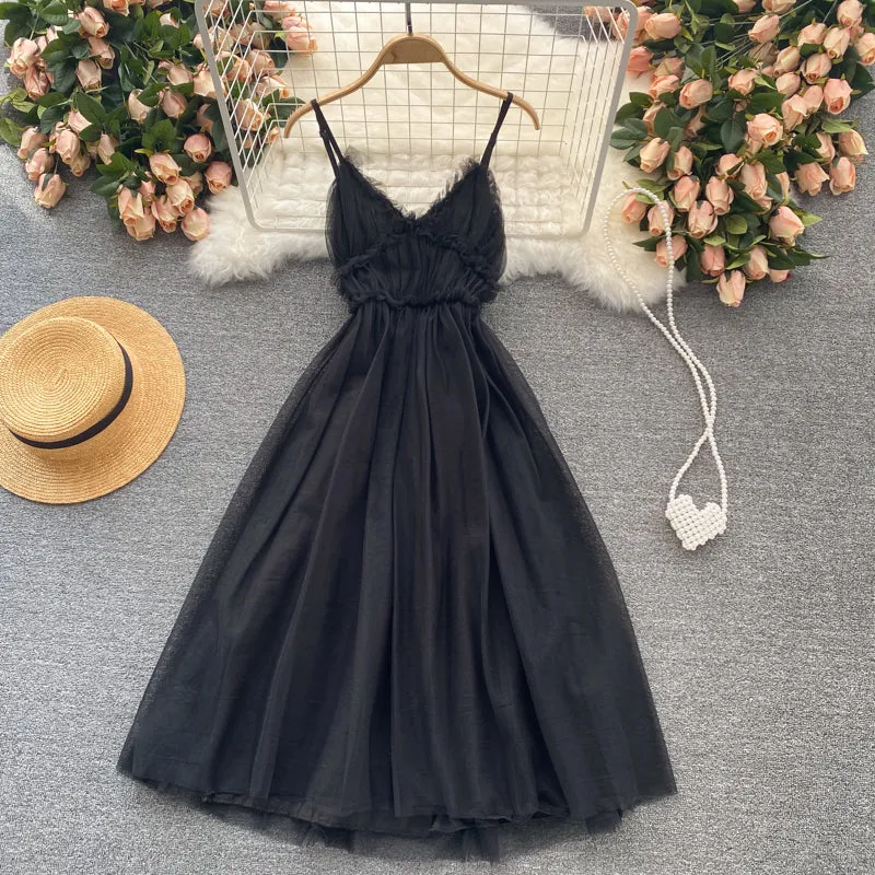 Cute v neck tulle short dress fashion dress  S48