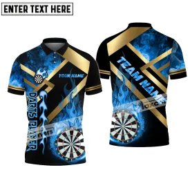 Darts Metal And Fire Flame Color Options Personalized Name, Team Name 3D Polo Shirt