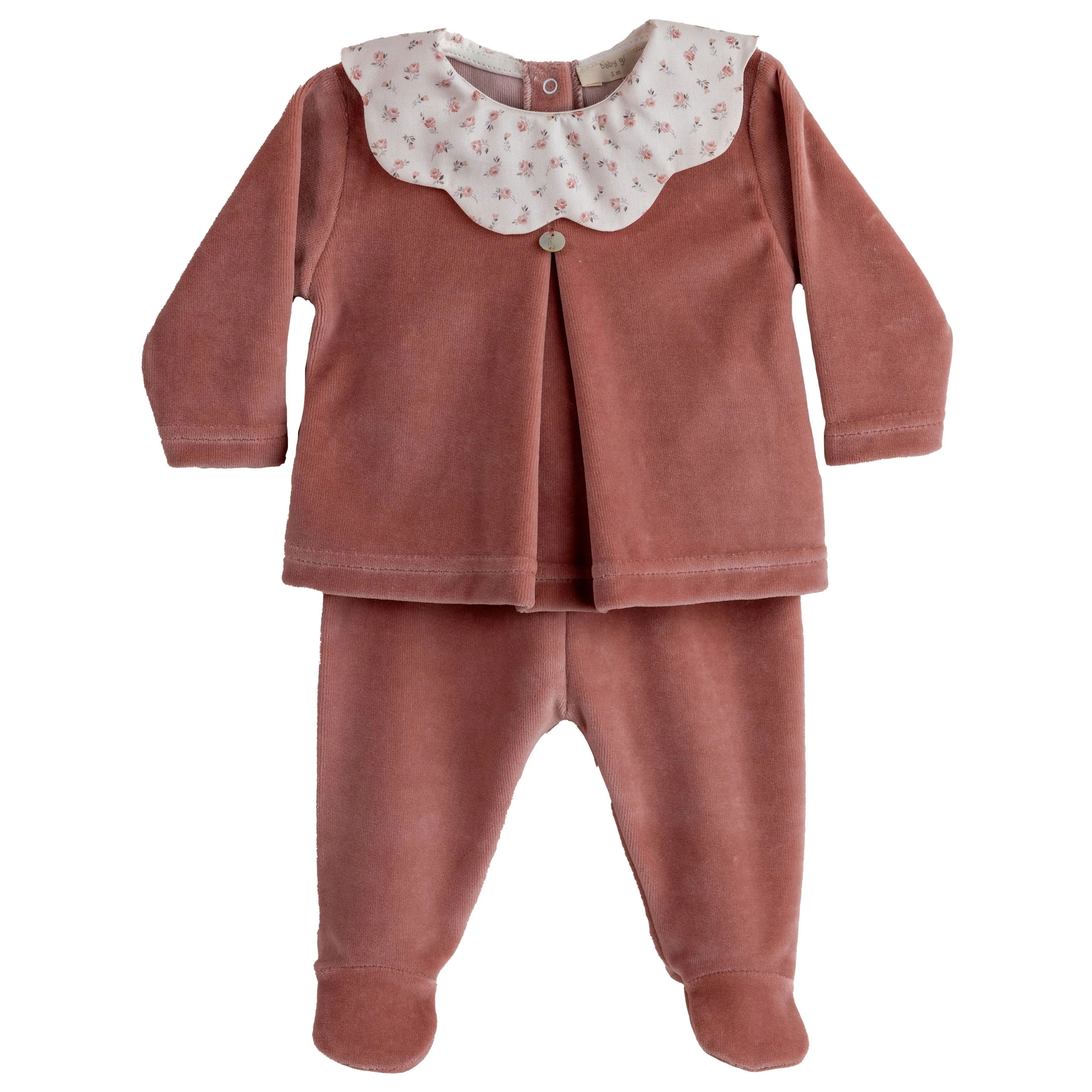 Dusty Rose Velvet Matching Set with Scallop Collar