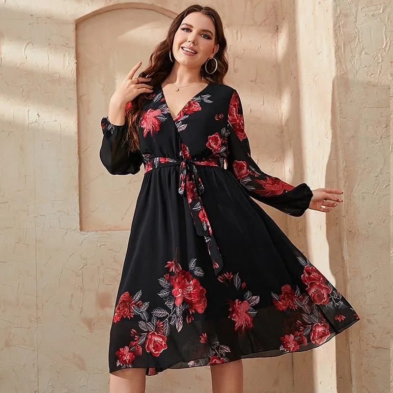 Elegant Floral Spring Party Dresses - Vintage Style, Lantern Sleeves