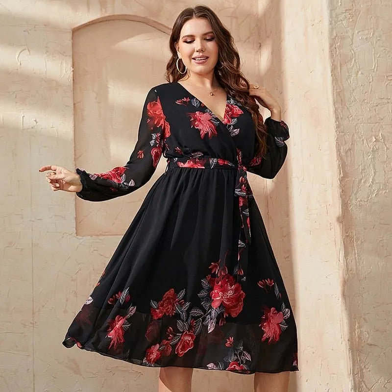 Elegant Floral Spring Party Dresses - Vintage Style, Lantern Sleeves