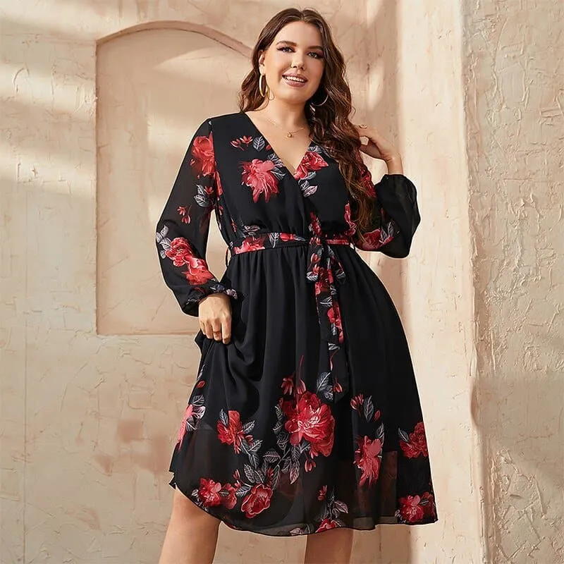 Elegant Floral Spring Party Dresses - Vintage Style, Lantern Sleeves