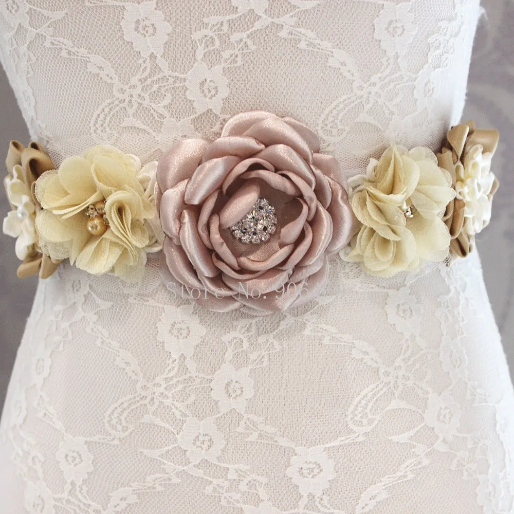 Fashion flower Belt,Girl Woman Sash Belt Wedding Sashes belt  with flower headband 1 SET