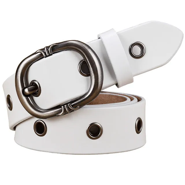 Fashion Metal Hollow Genuine Leather Belts For Women Pin Buckle Belt