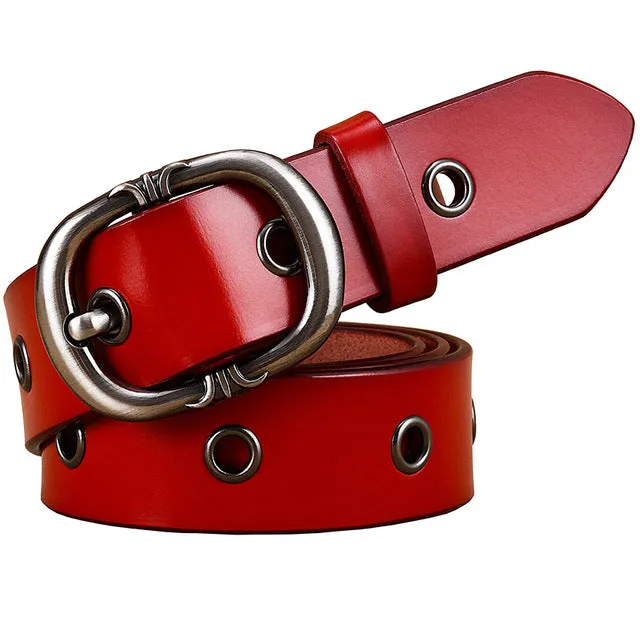 Fashion Metal Hollow Genuine Leather Belts For Women Pin Buckle Belt