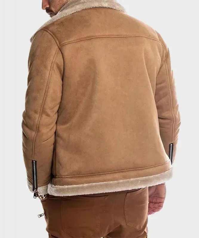 Faux Shearling Real Suede Leather Jacket For Men's