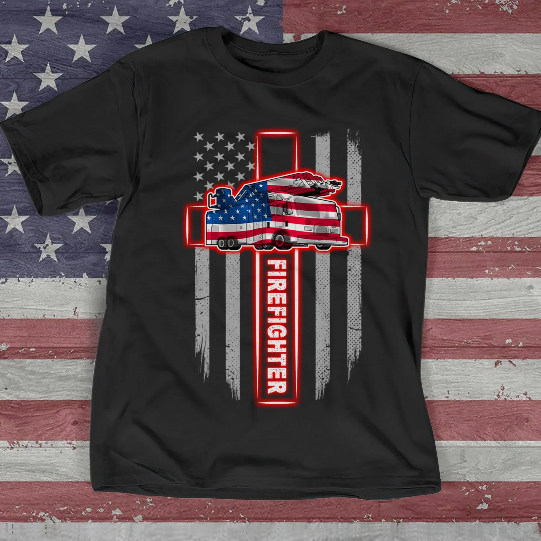 Firefighter - Cross And Fireman's Truck - Cool Christian Shirts For Men & Women - Ciaocustom