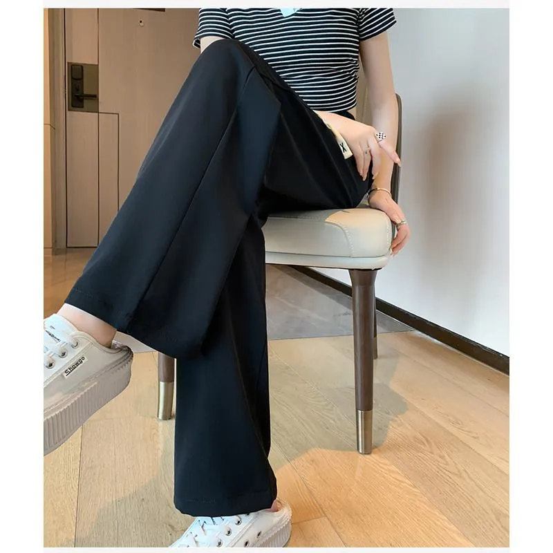 Floor-Length Casual Straight Plus Silky Draping High-Waisted Pants