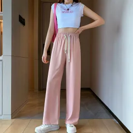 Floor-Length Casual Straight Plus Silky Draping High-Waisted Pants