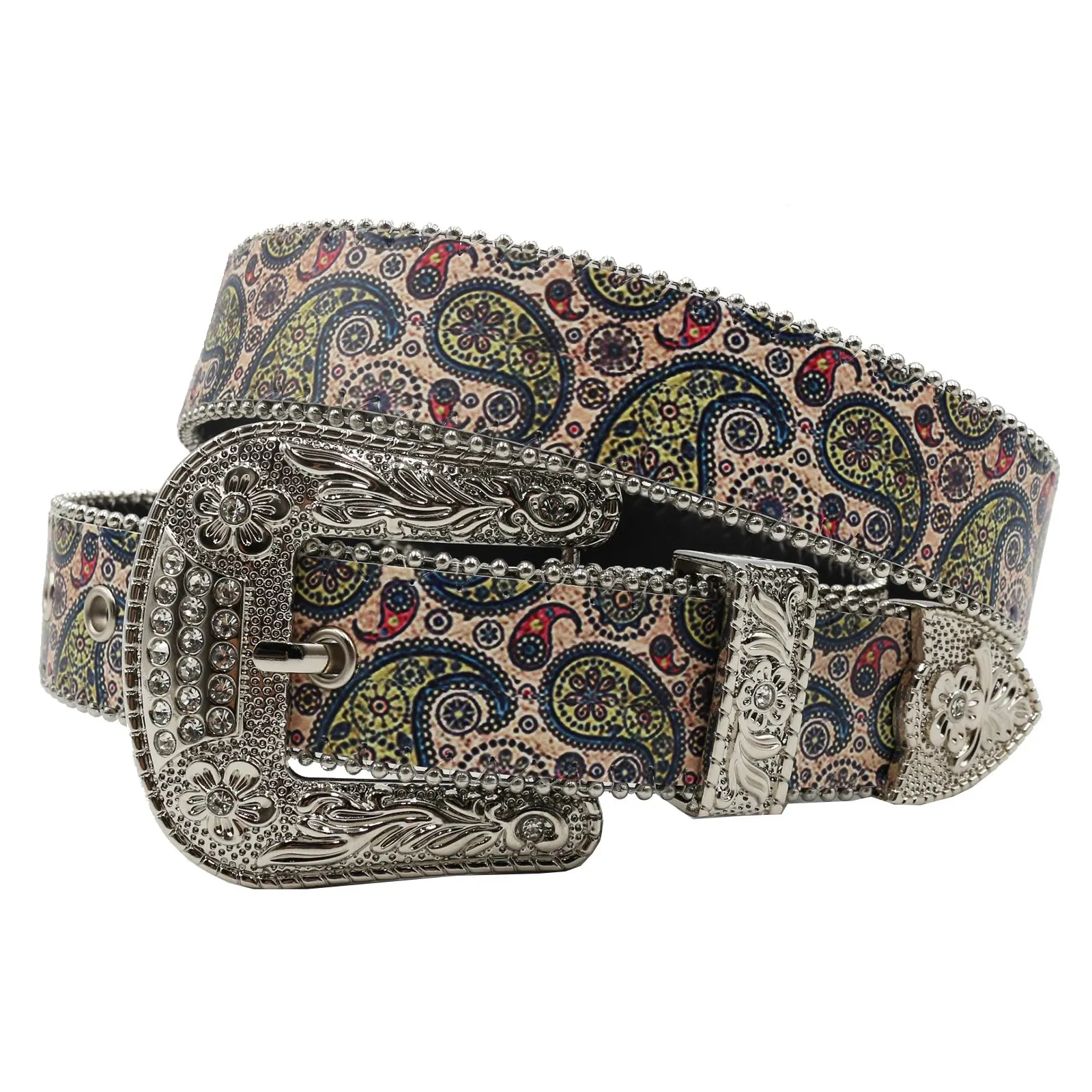 Flower Diamond Wide Buckle Belt For Women men Vintage Rhinestone Belt