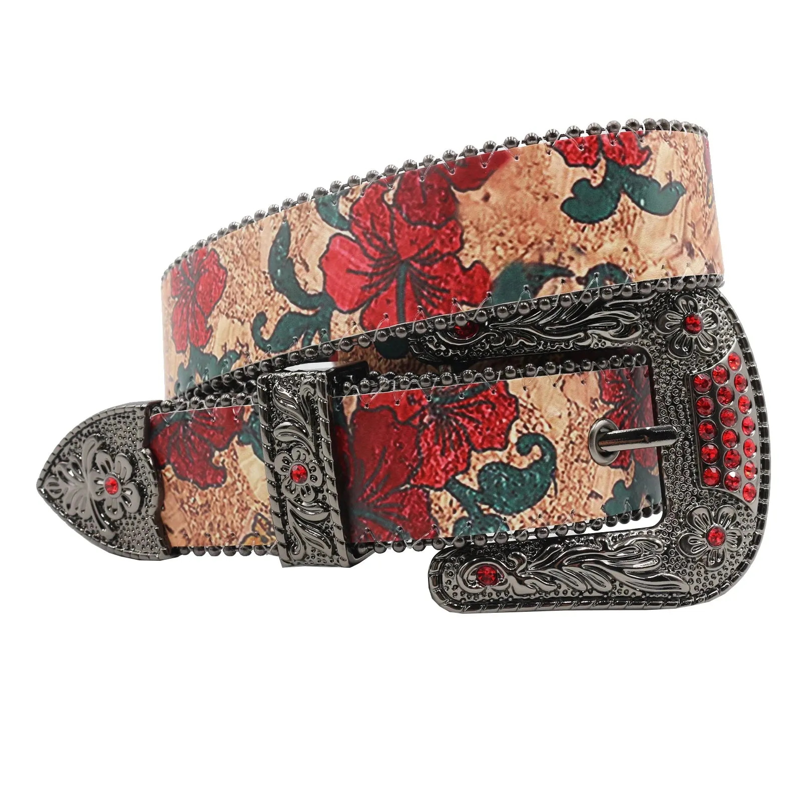 Flower Diamond Wide Buckle Belt For Women men Vintage Rhinestone Belt