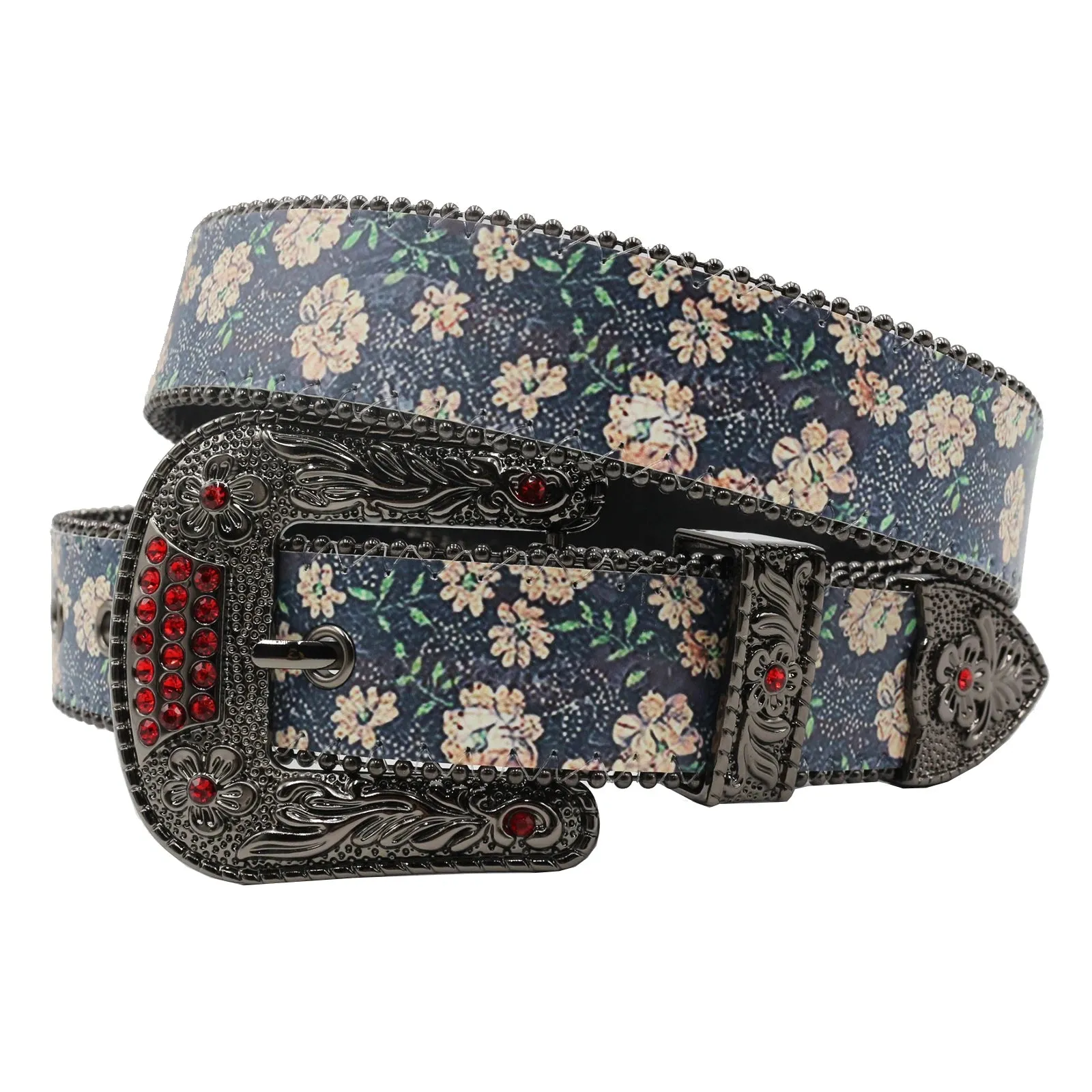 Flower Diamond Wide Buckle Belt For Women men Vintage Rhinestone Belt