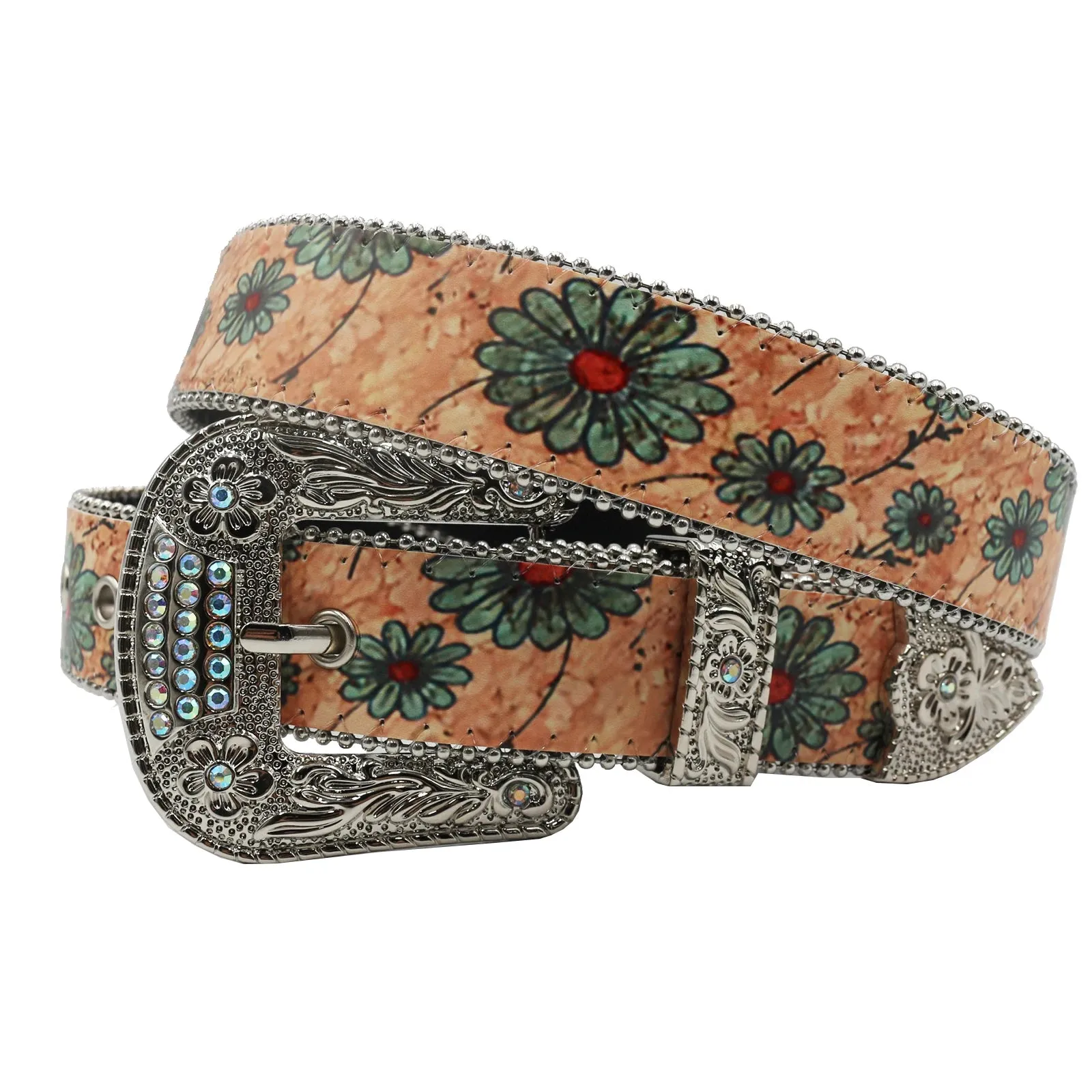 Flower Diamond Wide Buckle Belt For Women men Vintage Rhinestone Belt