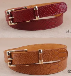 Free shipping new Belts fashion crocodile punk thin waist belt black red trench female genuine leather strap buckle women animal