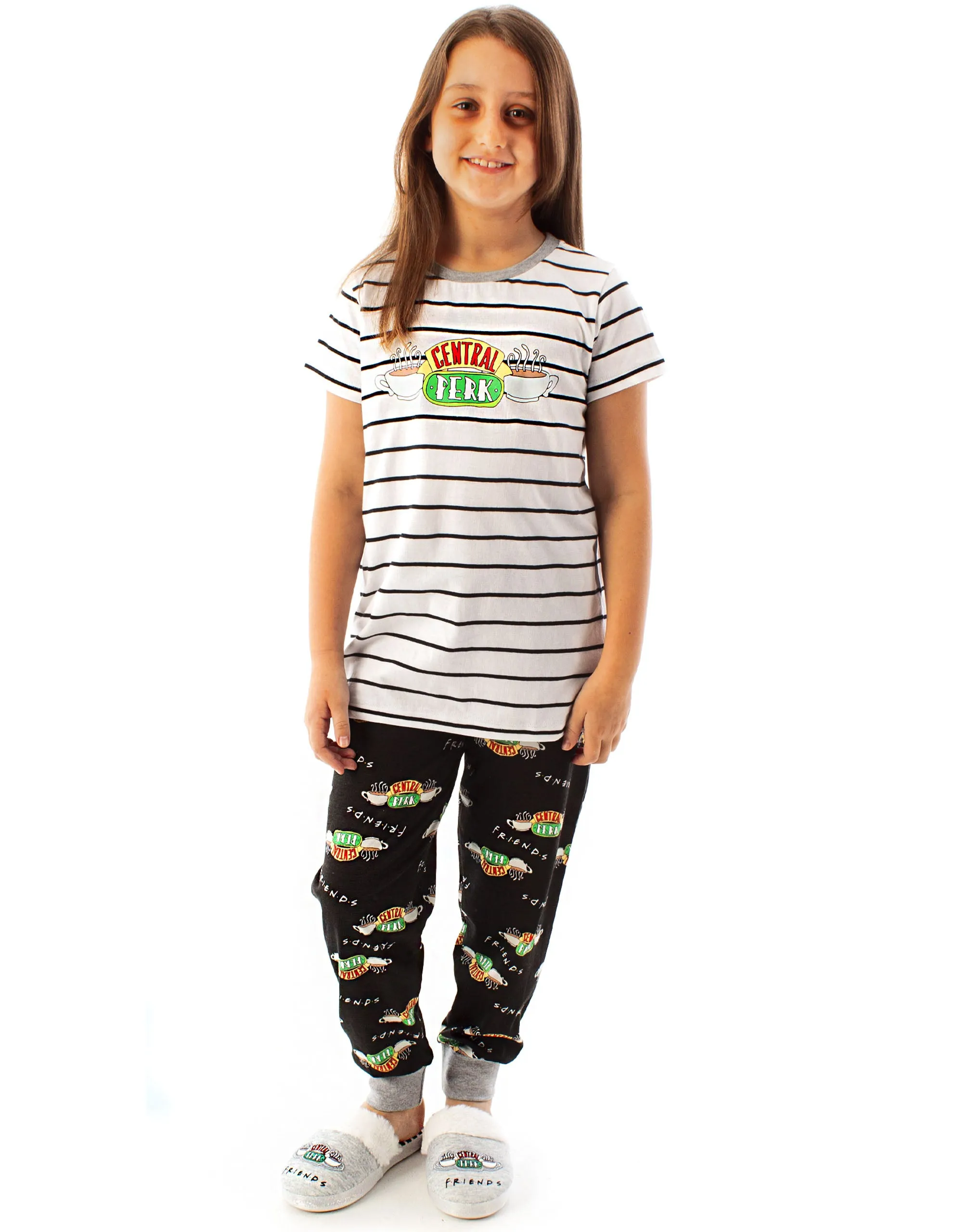 Friends Central Perk Logo Placement & All-Over Print Unisex Kids White Short Sleeve Long Leg Pyjama Set