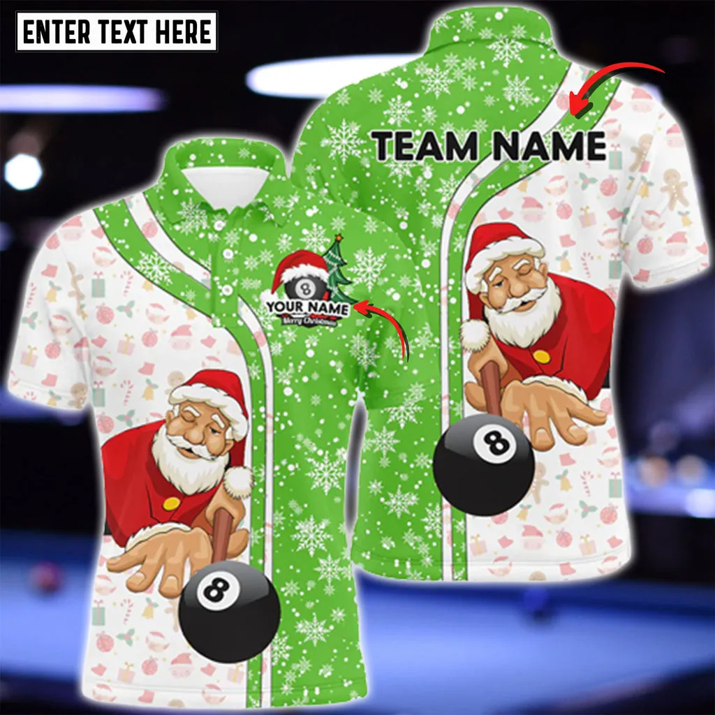 Funny Christmas Santa Play Pool Personalized Multi Color Billiard 8 Ball Snowflake 3D Polo Shirt