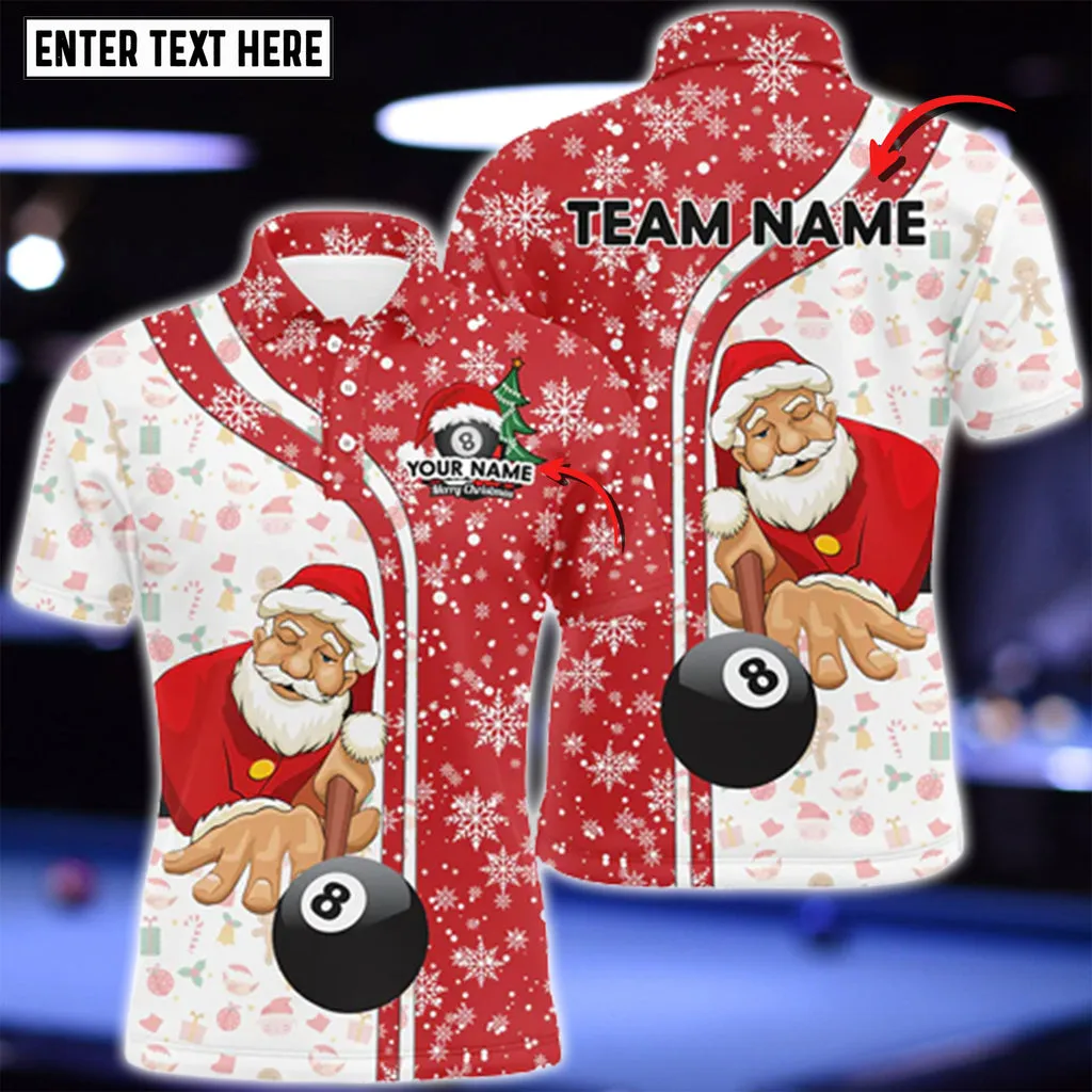 Funny Christmas Santa Play Pool Personalized Multi Color Billiard 8 Ball Snowflake 3D Polo Shirt