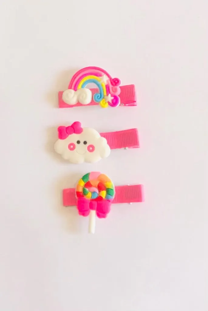 Girls pink rainbow pack of 3 pins