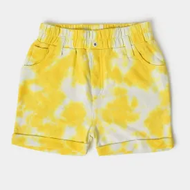 Girls Tie & Dyed Shorts- Yellow