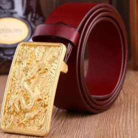 Golden Dragon Solid Brass Buckle Luxury Leather Belt