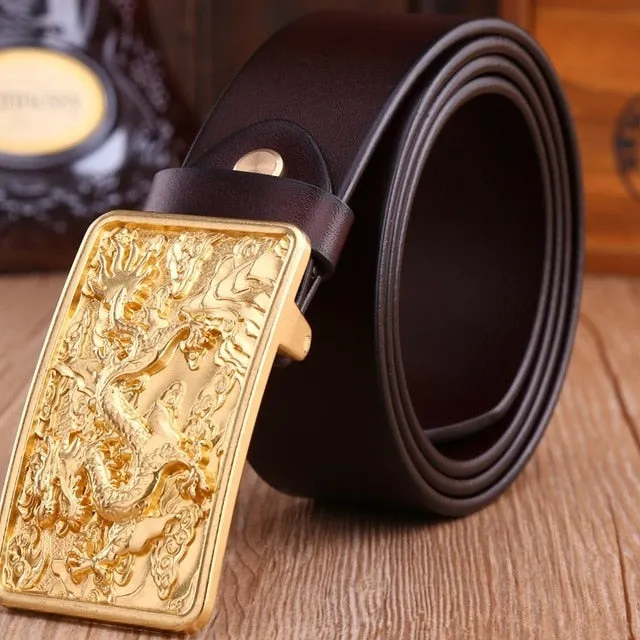 Golden Dragon Solid Brass Buckle Luxury Leather Belt