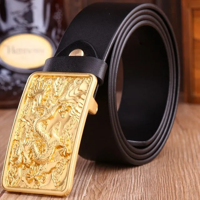 Golden Dragon Solid Brass Buckle Luxury Leather Belt