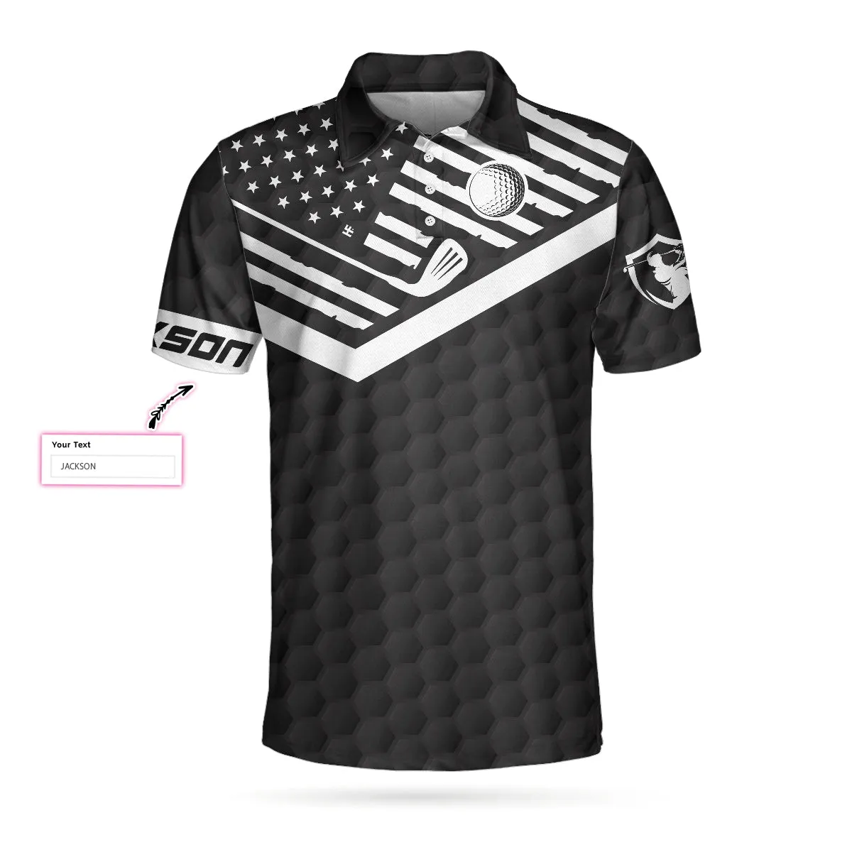 Golf American Flag New Custom Polo Shirt, Black Golf Pattern Personalized Polo Shirt, Patriotic Golf Shirt For Men Coolspod