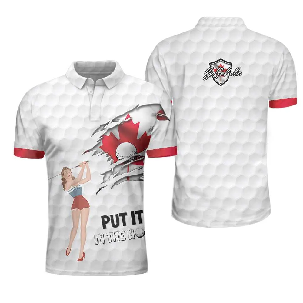 Golf Canada Flag Pin Up Girl Polo Shirt, Canadian Golf Shirt For Men Coolspod