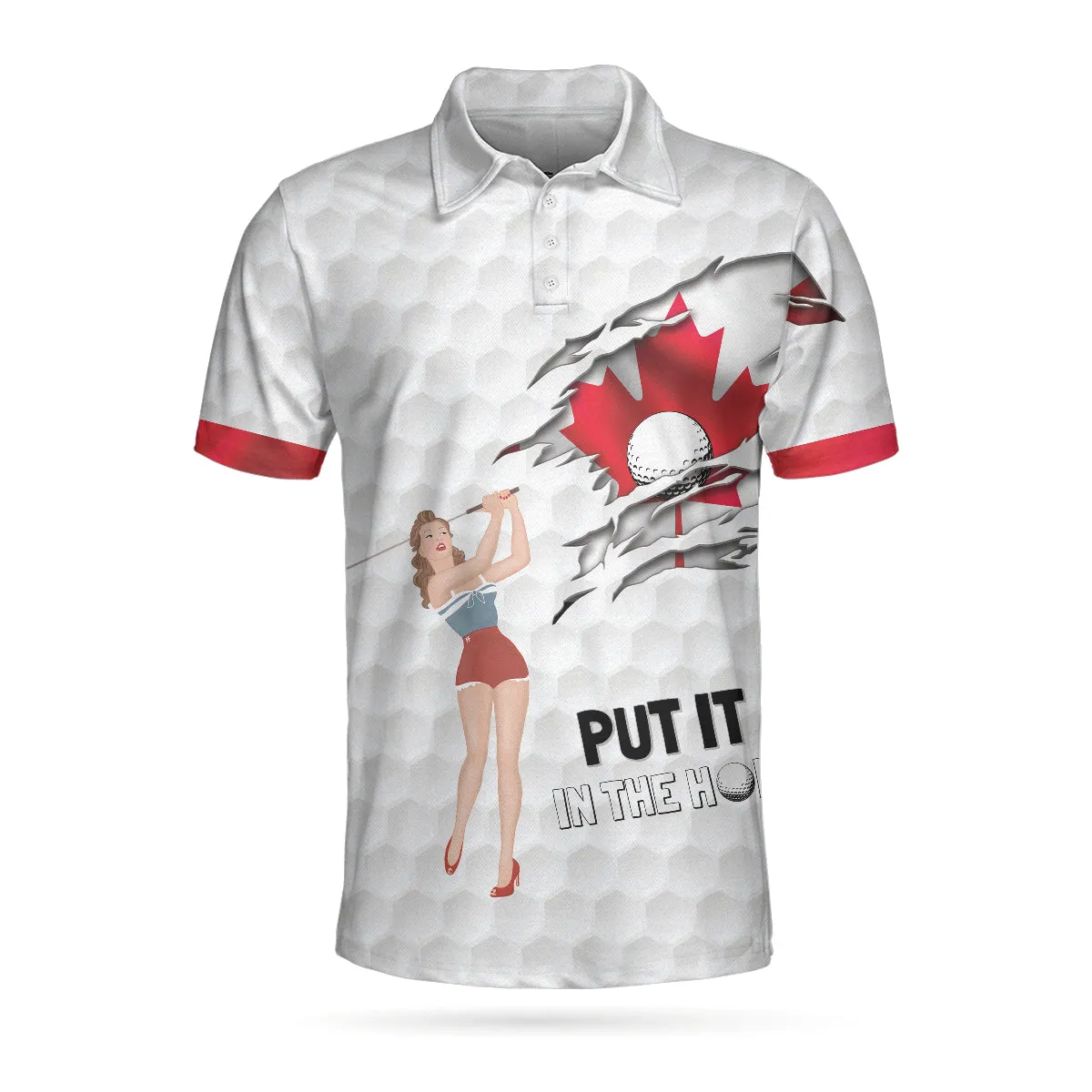 Golf Canada Flag Pin Up Girl Polo Shirt, Canadian Golf Shirt For Men Coolspod