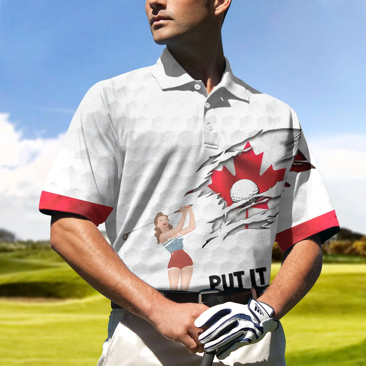 Golf Canada Flag Pin Up Girl Polo Shirt, Canadian Golf Shirt For Men Coolspod