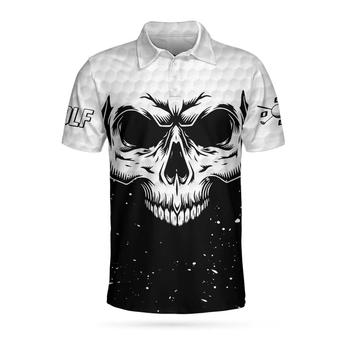 Golf Skull Pattern Black And White Polo Shirt, Golf Pattern Polo Shirt, Best Golf Shirt For Men Coolspod