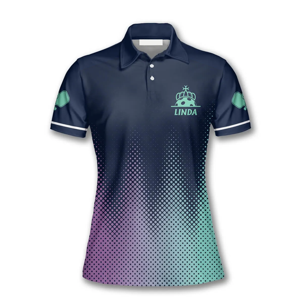 Green Purple Abstract Dots Pickleball Polo Shirts For Women