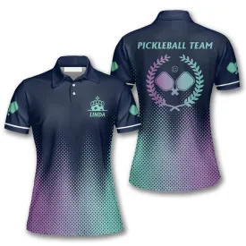 Green Purple Abstract Dots Pickleball Polo Shirts For Women