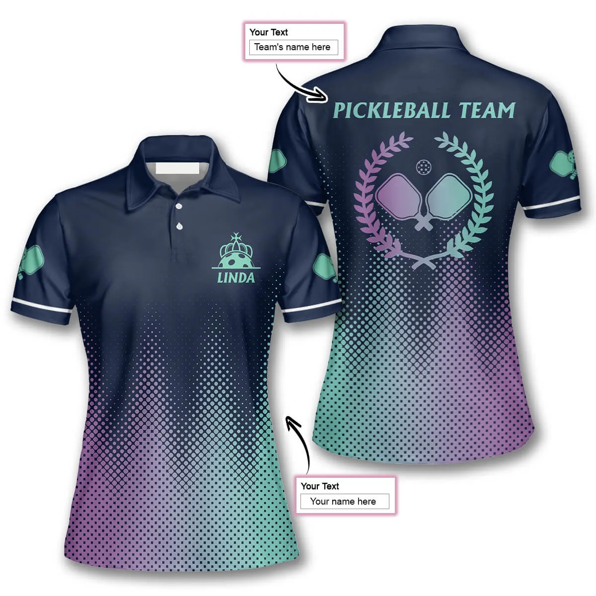 Green Purple Abstract Dots Pickleball Polo Shirts For Women