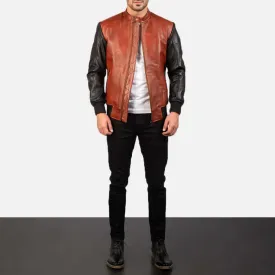 Handmade Black & Maroon Leather Bomber Jacket