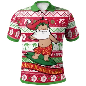 Hawaii Christmas Polo Shirt - Santa Surfing Funny Xmas Polo Shirt Men Women