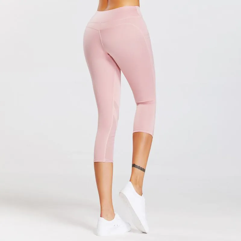 High-Waisted Yoga Tight-Fitting Elasticity Sports Fitness Pocket Running Patchwork Mesh Sports Leggings