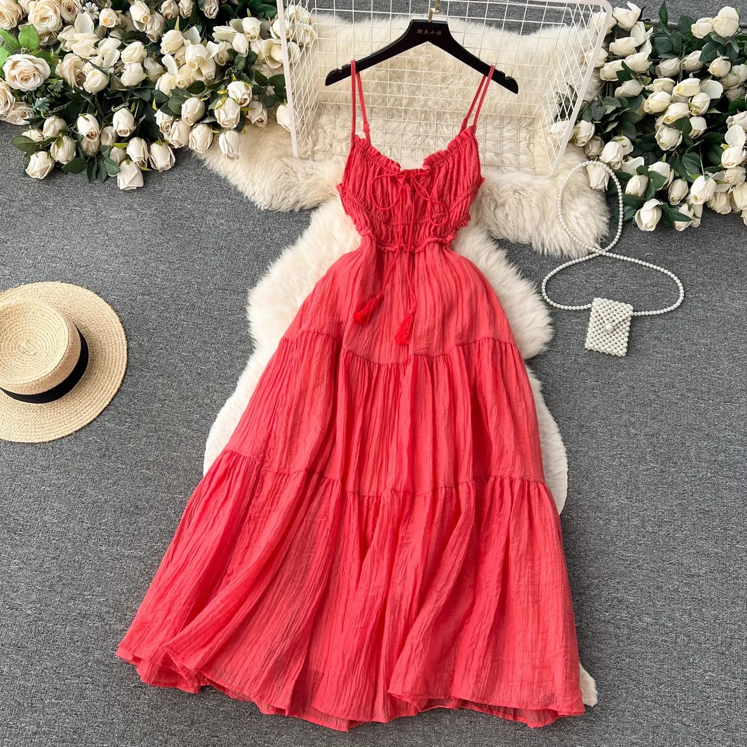 holiday dress for women backless A-line, large hem, long skirt trendy     S4670