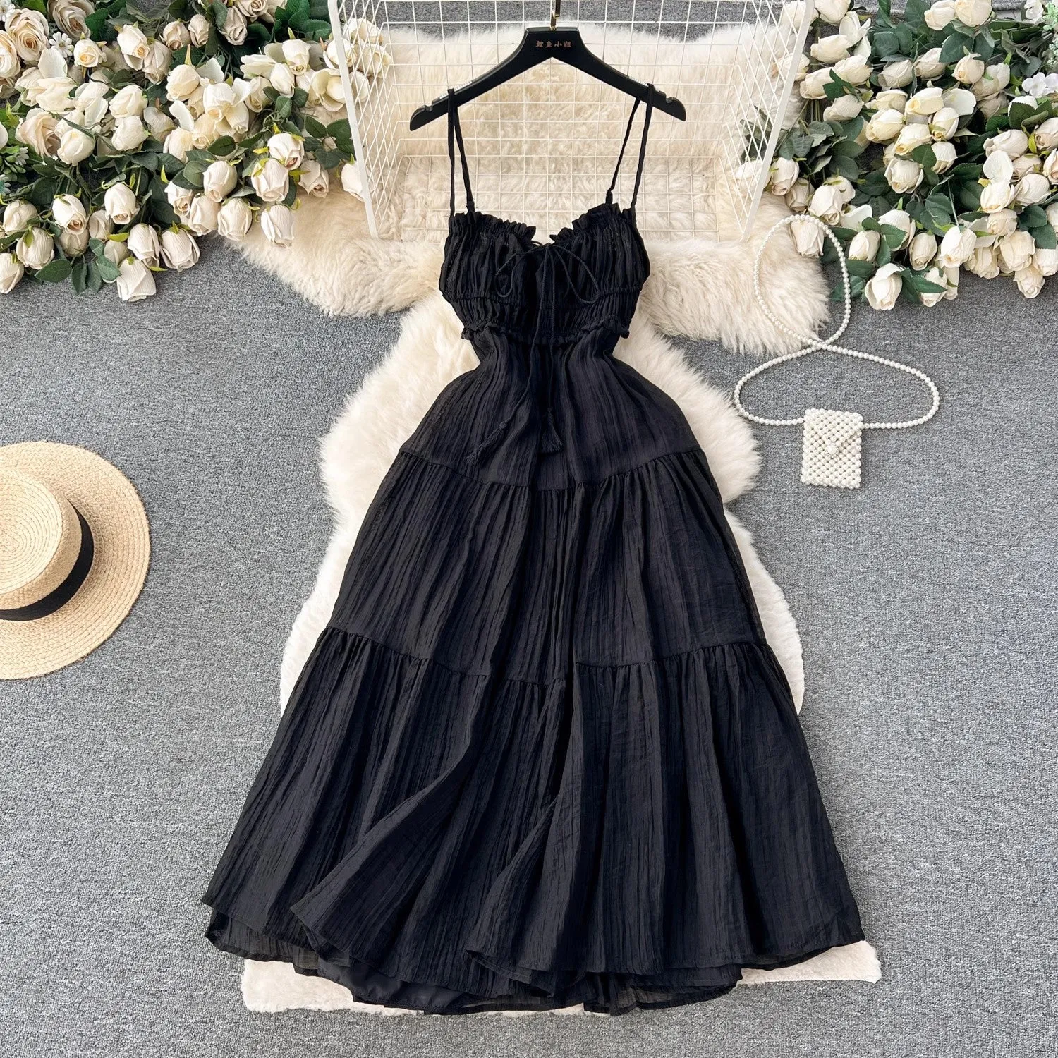 holiday dress for women backless A-line, large hem, long skirt trendy     S4670