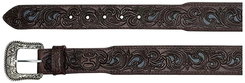 Hooey Leathers Men's Tapered Chocolate Tooled Belt