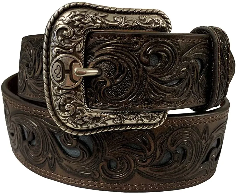 Hooey Leathers Men's Tapered Chocolate Tooled Belt