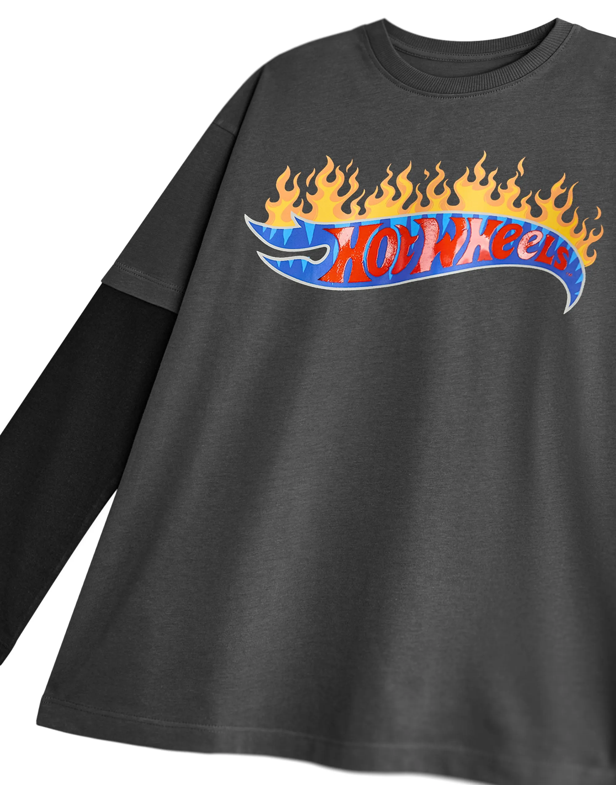 Hot Wheels Flame Logo Boys Grey Long Sleeved T-Shirt