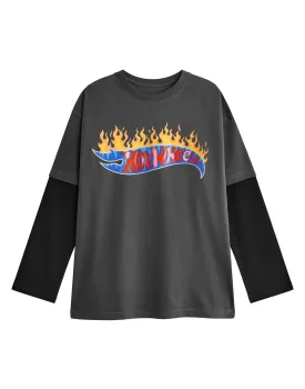 Hot Wheels Flame Logo Boys Grey Long Sleeved T-Shirt