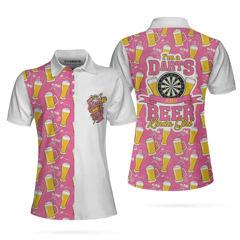 I'M A Darts And Beer Kinda Girl Short Sleeve Women Polo Shirt, Funny Ladies' Darts Shirt, Darts Gift For Women Coolspod