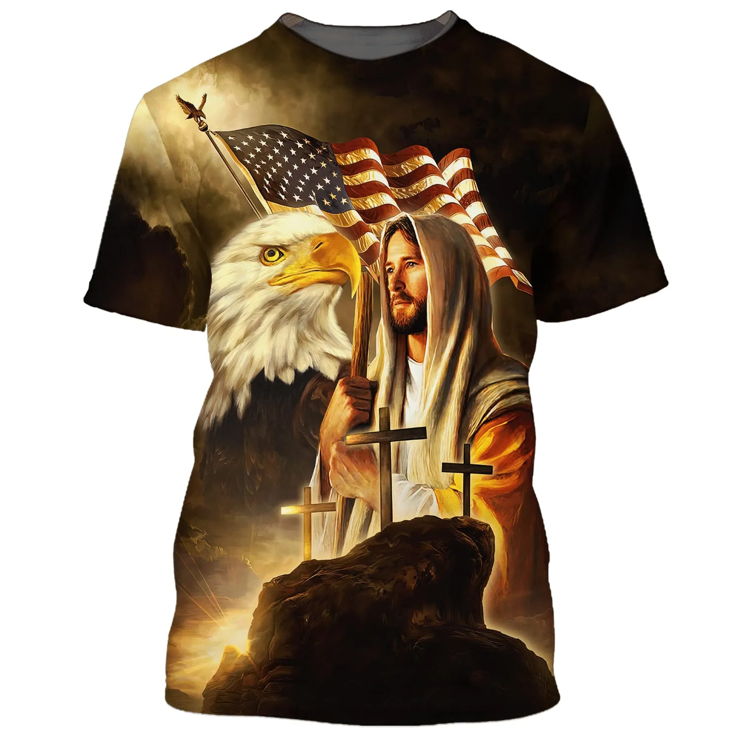 Jesus American Flag With Eagle & Cross 3D All Over Printed Shirt for Men and Women