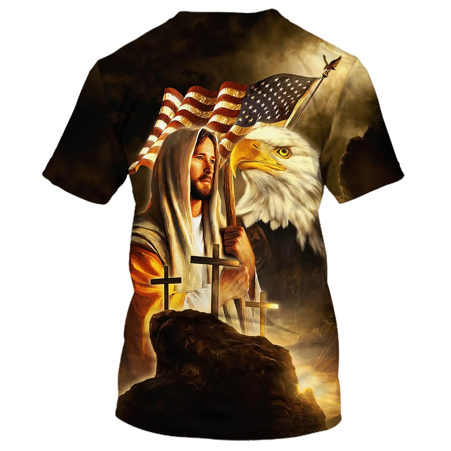 Jesus American Flag With Eagle & Cross 3D All Over Printed Shirt for Men and Women