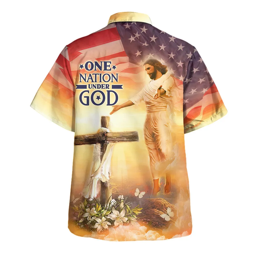 Jesus Open Arms Easter Cross One Nation Under God Hawaiian Shirts For Men & Women - Christian Hawaiian Shirt - Hawaiian Summer Shirts